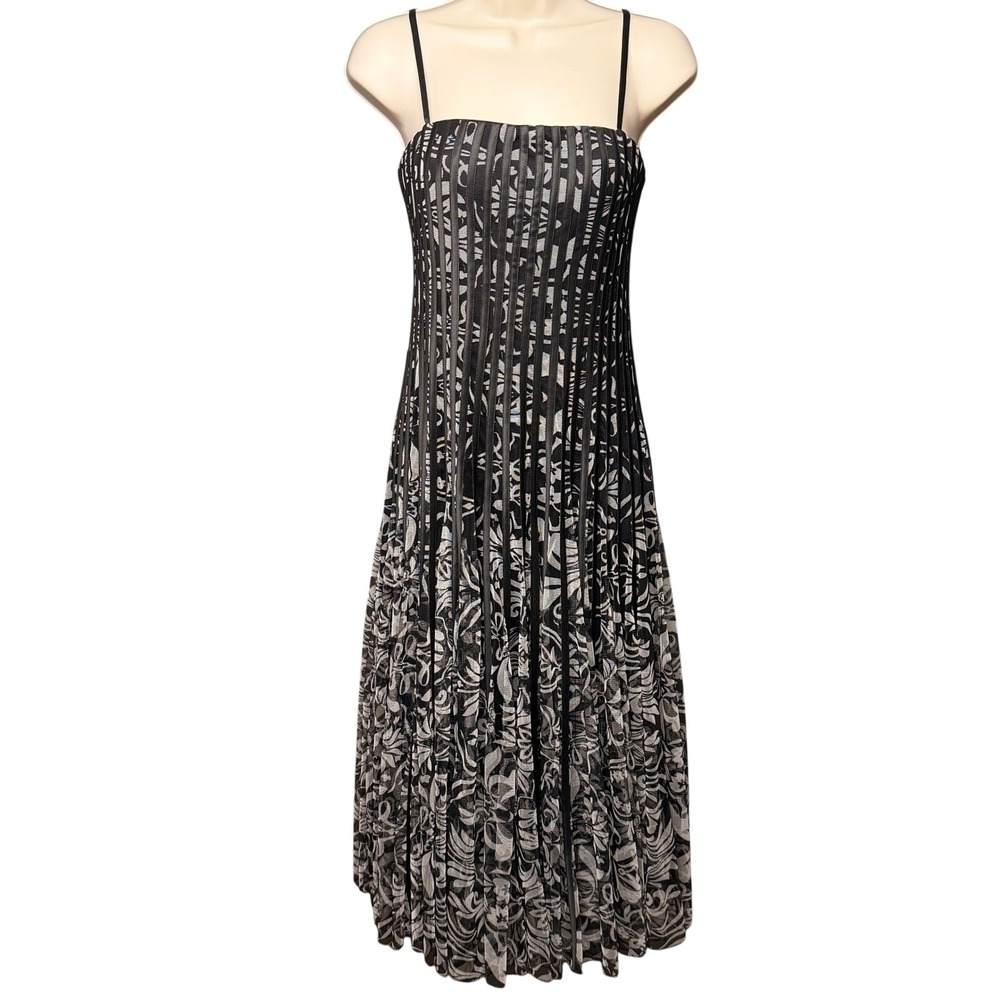 Y2K JS Collections Midi Dress Womens 4 Black Mesh Satin Ribbon Trim Square Neck